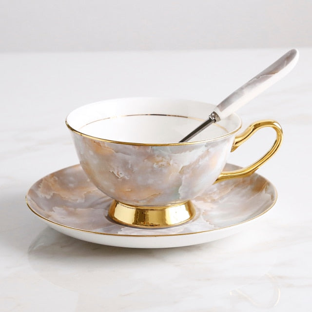 Europe Noble Bone China Coffee Cup Saucer Spoon Set 200ml