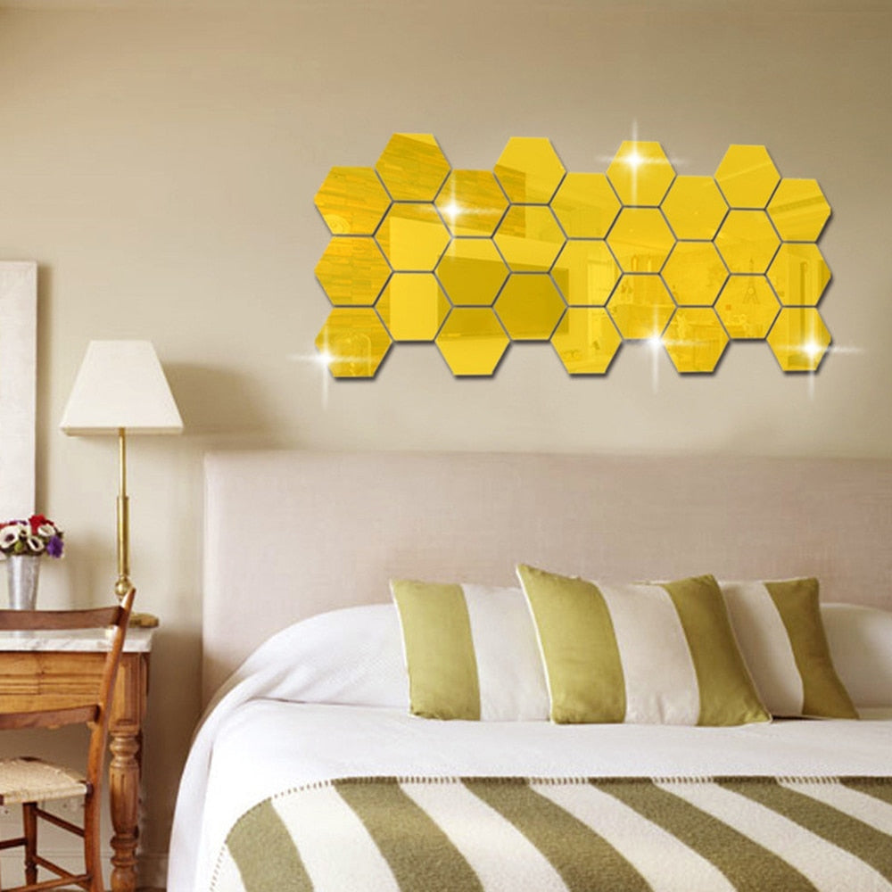 12PCs/Set DIY 3D Mirror Wall Sticker Hexagon