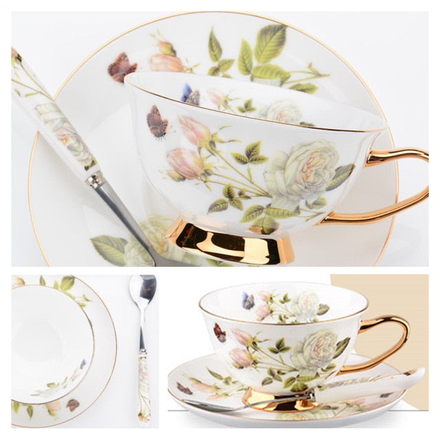 Europe Noble Bone China Coffee Cup Saucer Spoon Set 200ml