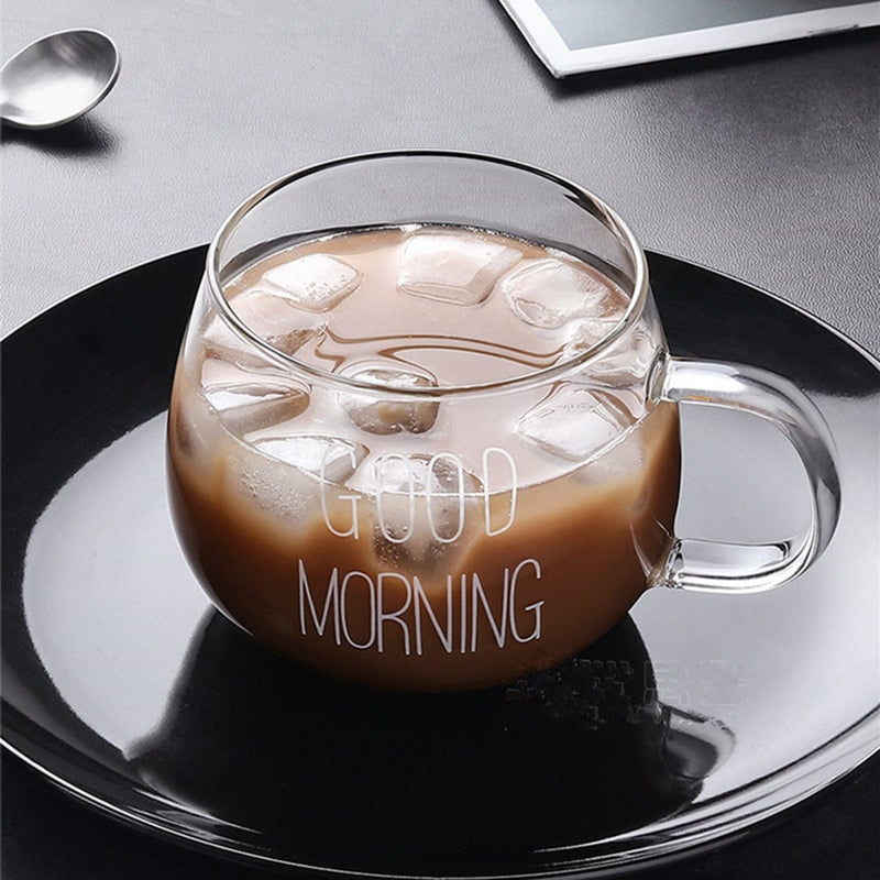 Letter Printed Transparent Creative Glass Coffee Tea Drinks Dessert Cup Glass Mug