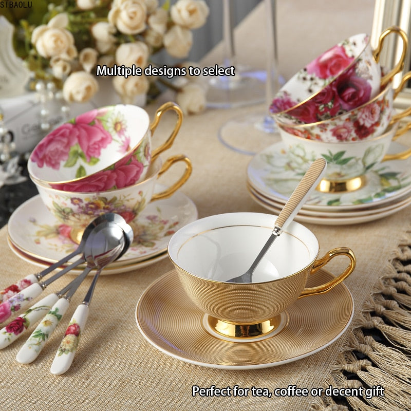 Europe Noble Bone China Coffee Cup Saucer Spoon Set 200ml