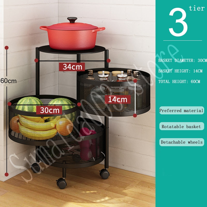 Multi-layer round rotatable fruit storage basket Shelf