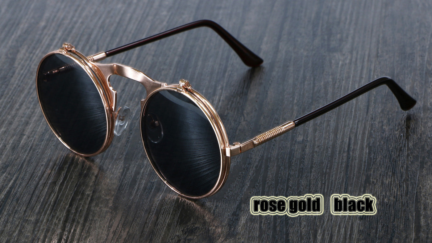 OCULOS De Sol Women Style Retro Flip Circular Double Metal Sun Glasses Men