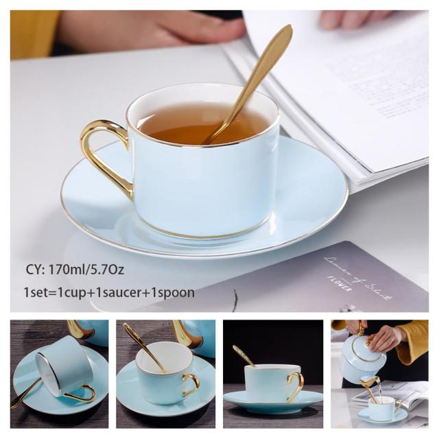 Europe Noble Bone China Coffee Cup Saucer Spoon Set 200ml