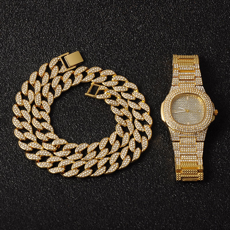 Gold Necklace + Watch+ Bracelet Jewelry