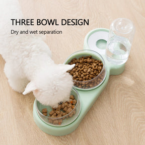 Pet Bowl Double Bowls Food Water Feeder With Auto Water Dispenser