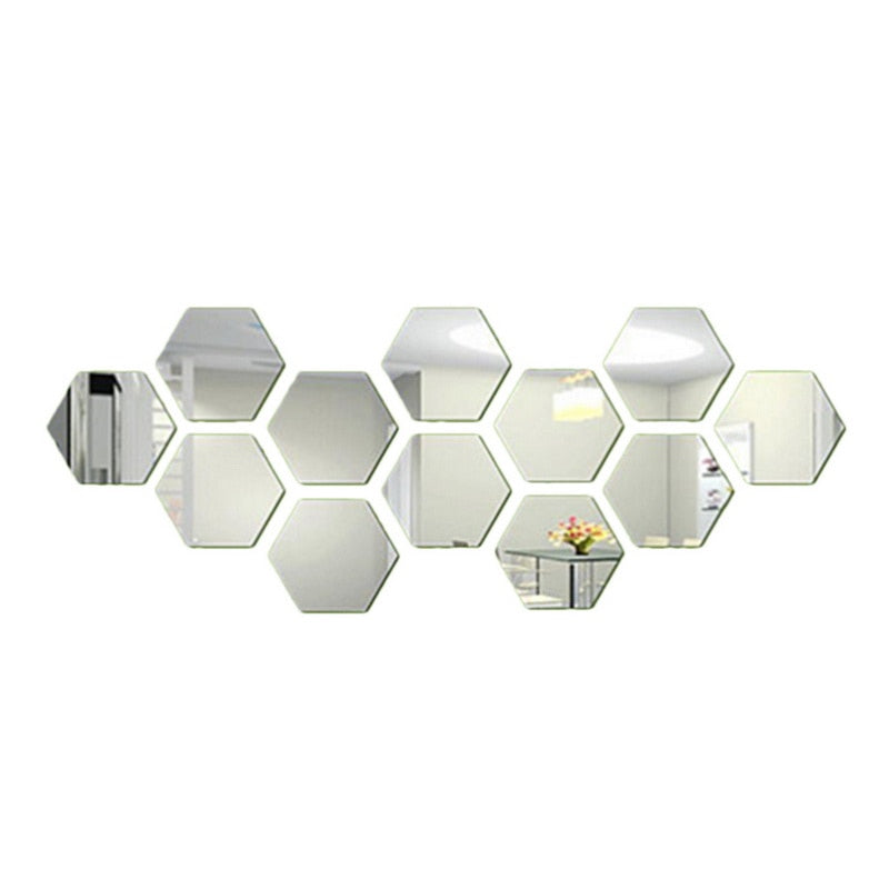 12PCs/Set DIY 3D Mirror Wall Sticker Hexagon