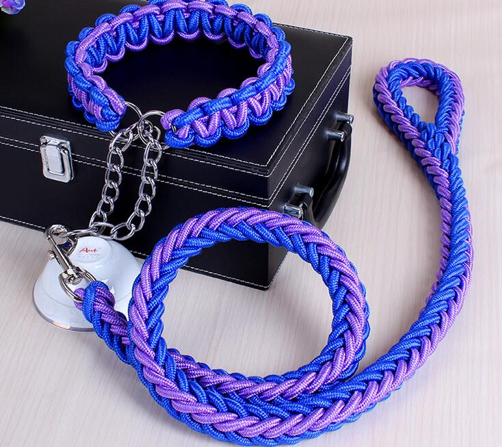 Double Strand Rope Large Dog Leashes Metal P Chain Buckle National Color Pet Traction Rope Collar Set For Big Dogs 1.2m Length