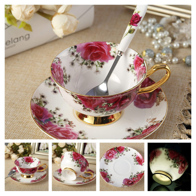 Europe Noble Bone China Coffee Cup Saucer Spoon Set 200ml