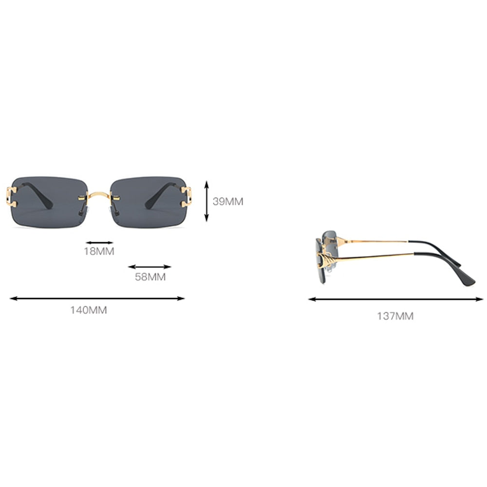 Blue rectangular sunglasses rimless