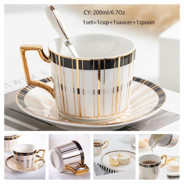 Europe Noble Bone China Coffee Cup Saucer Spoon Set 200ml